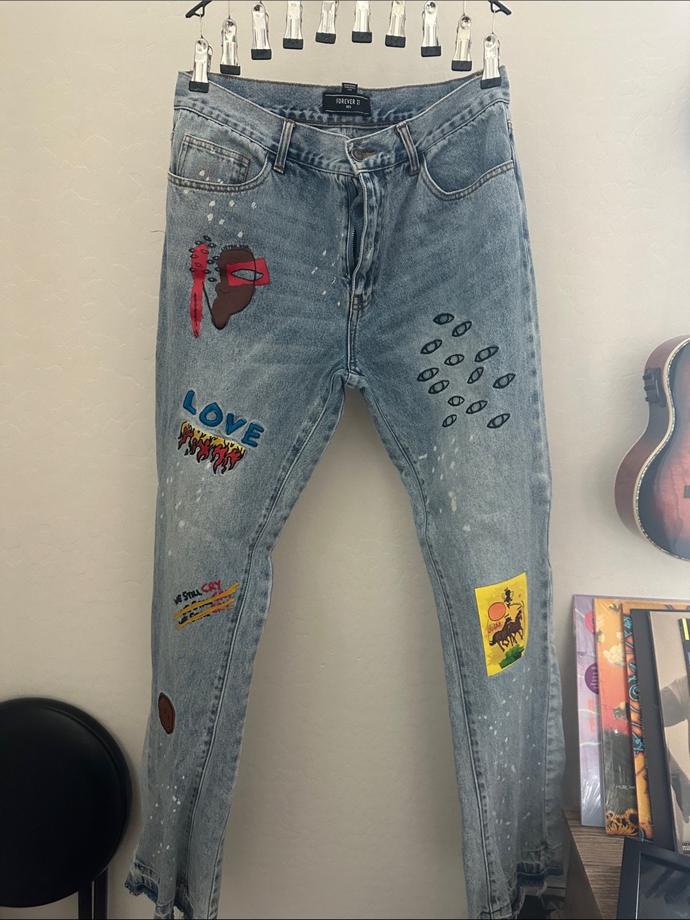Forever 21 Light Blue Skinny Jeans with Colorful Patch Graphics